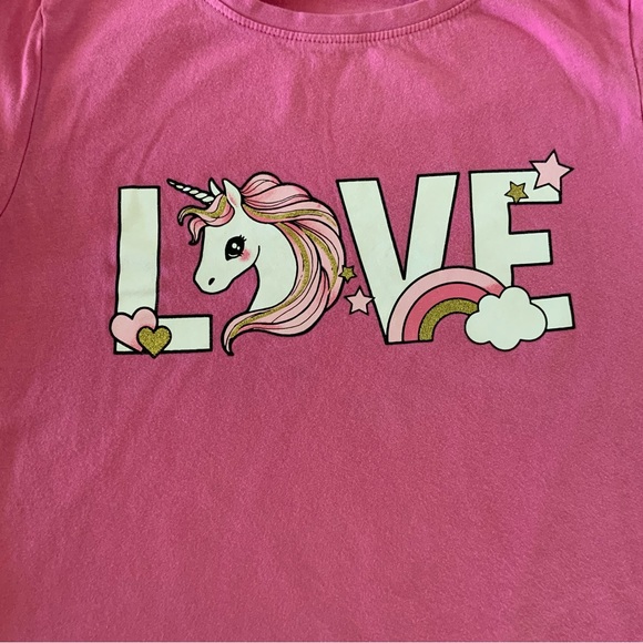 Girls, LOVE, Unicorn and Rainbow, Pink H & M T-Shirt. - Picture 2 of 4